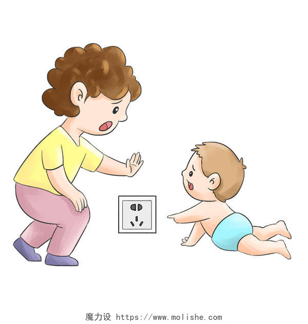 儿童安全教育插座开关触电危险卡通PNG素材